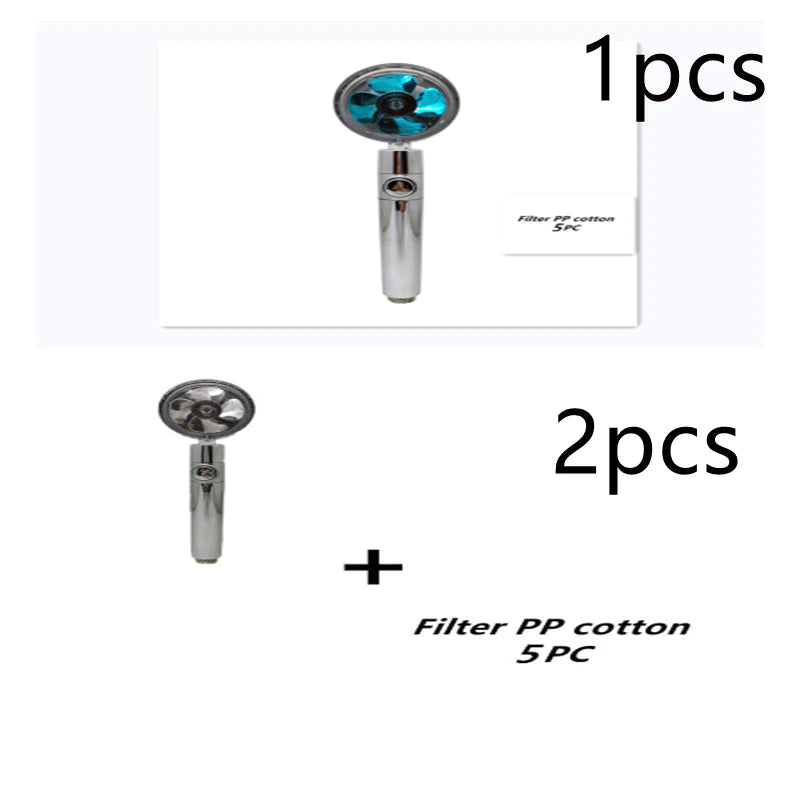 Propeller Driven Shower Head with Stop Button and Cotton Filter Turbocharged High Pressure Handheld Shower Nozzle