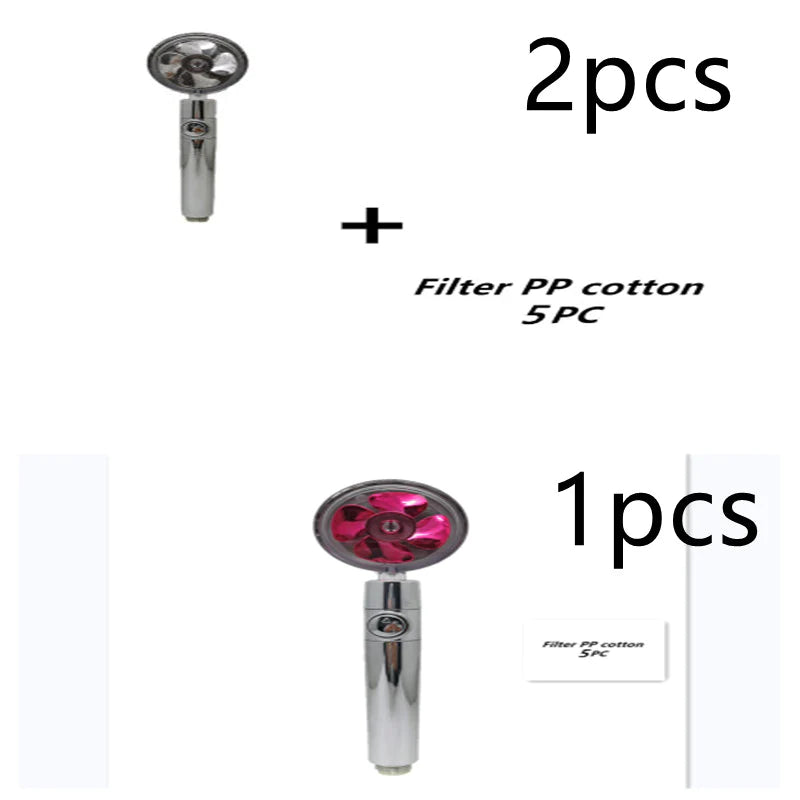 Propeller Driven Shower Head with Stop Button and Cotton Filter Turbocharged High Pressure Handheld Shower Nozzle