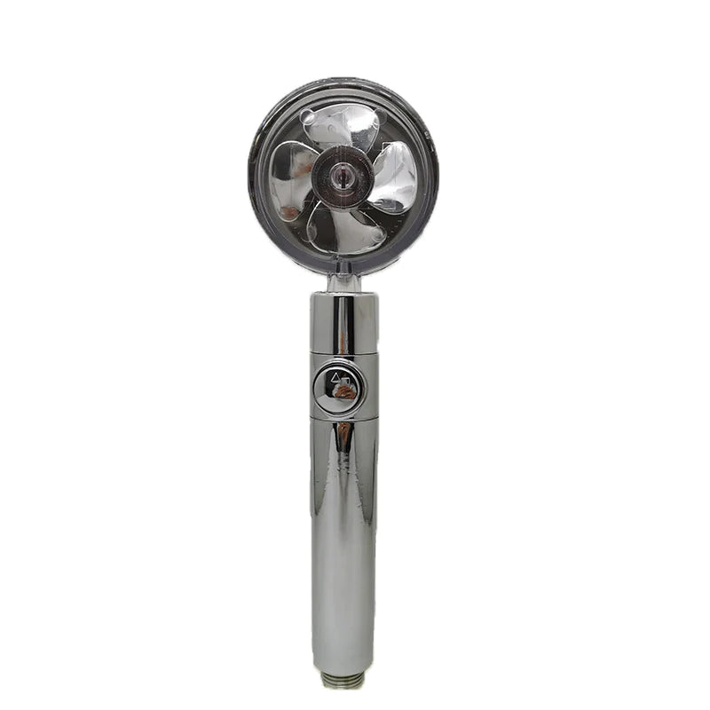 Propeller Driven Shower Head with Stop Button and Cotton Filter Turbocharged High Pressure Handheld Shower Nozzle