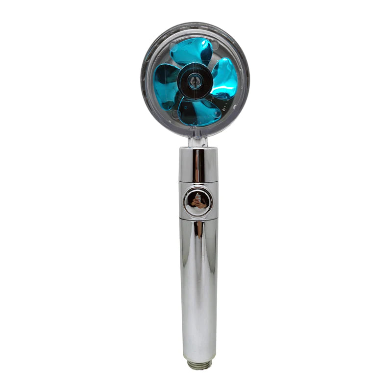 Propeller Driven Shower Head with Stop Button and Cotton Filter Turbocharged High Pressure Handheld Shower Nozzle